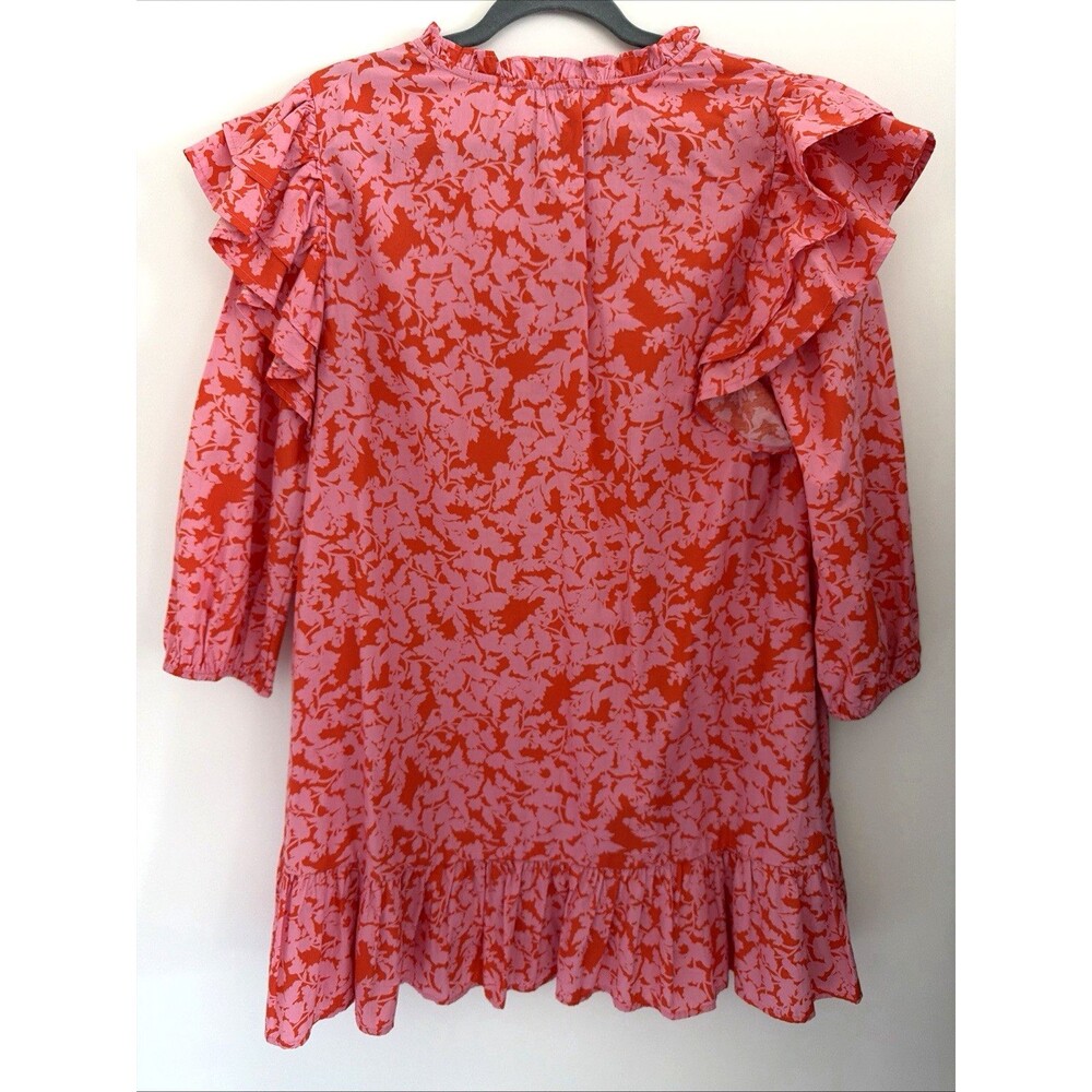 Sugarlips Sunset Floral Sammy Ruffle Top Drop Waist Dress Womens L Pink Warm Red - Picture 4 of 15